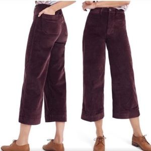 NWT MADEWELL Emmett Wide-Leg Crop Pants in Velvet
